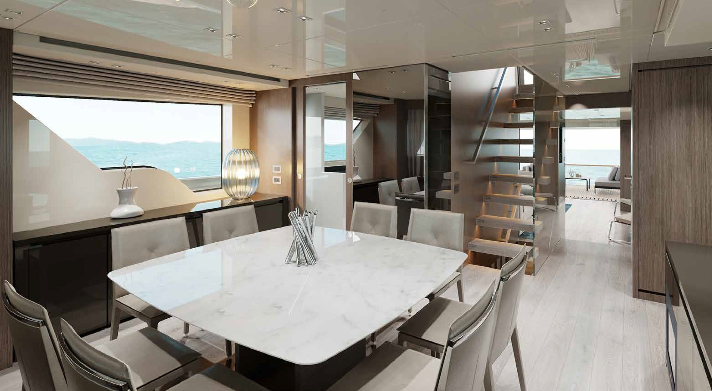 Яхта Sanlorenzo SX88 столовая на главной палубе