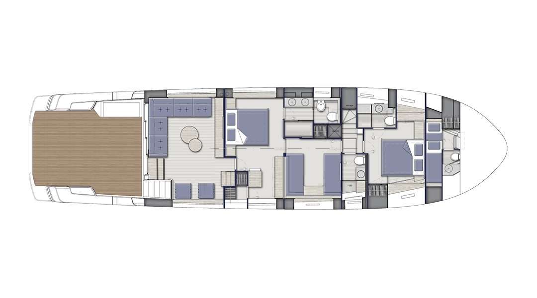 Bluegame BGX73 |     Нижняя палуба B 3 каюты      1     2     3     4      false     false