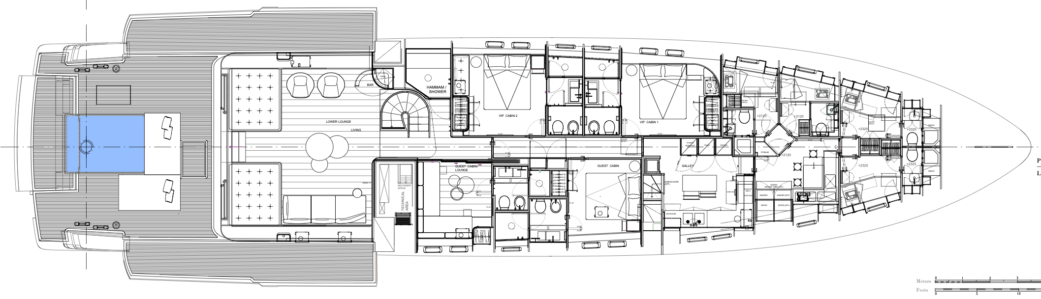 Sanlorenzo SX120 | НИЖНЯЯ ПАЛУБА